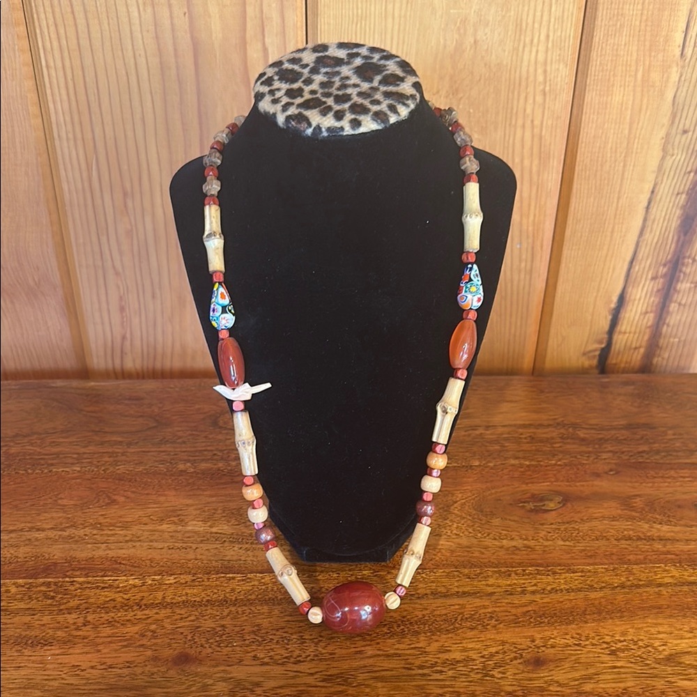 Bohemian Orange and Brown Beaded Necklace
